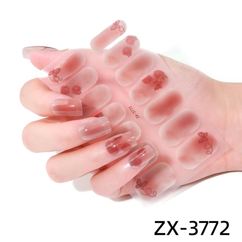 Smudge-dyed Semi-transparent Nail Stickers 3D Nail Polish Film Nail Stickers Onion Pink Checkered Adhesive Nail Stickers