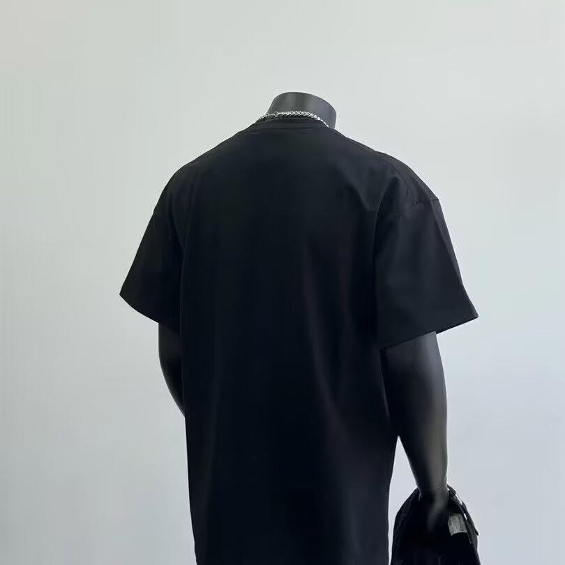 

Мужская модная футболка с коротким рукавом, летняя свободная футболка с рукавом пять четвертей, новый тренд, минималистичный топ с принтом S чёрный