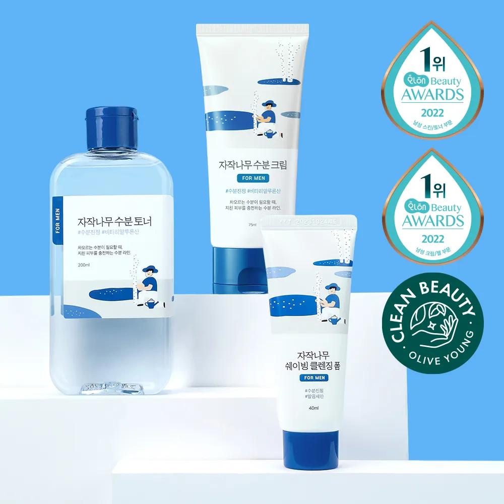 ROUND LAB For Men Birch Juice Toner/Cream 2P Set (+Shaving Foam 40mL)