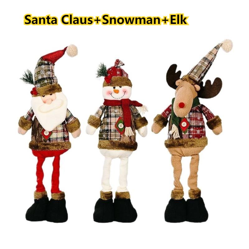 2026 Christmas Ornaments Snowflake Santa Claus Elk Plaid Cloth Doll Hotel Shopping Mall Xmas Decoration Ornaments Navidad Noel