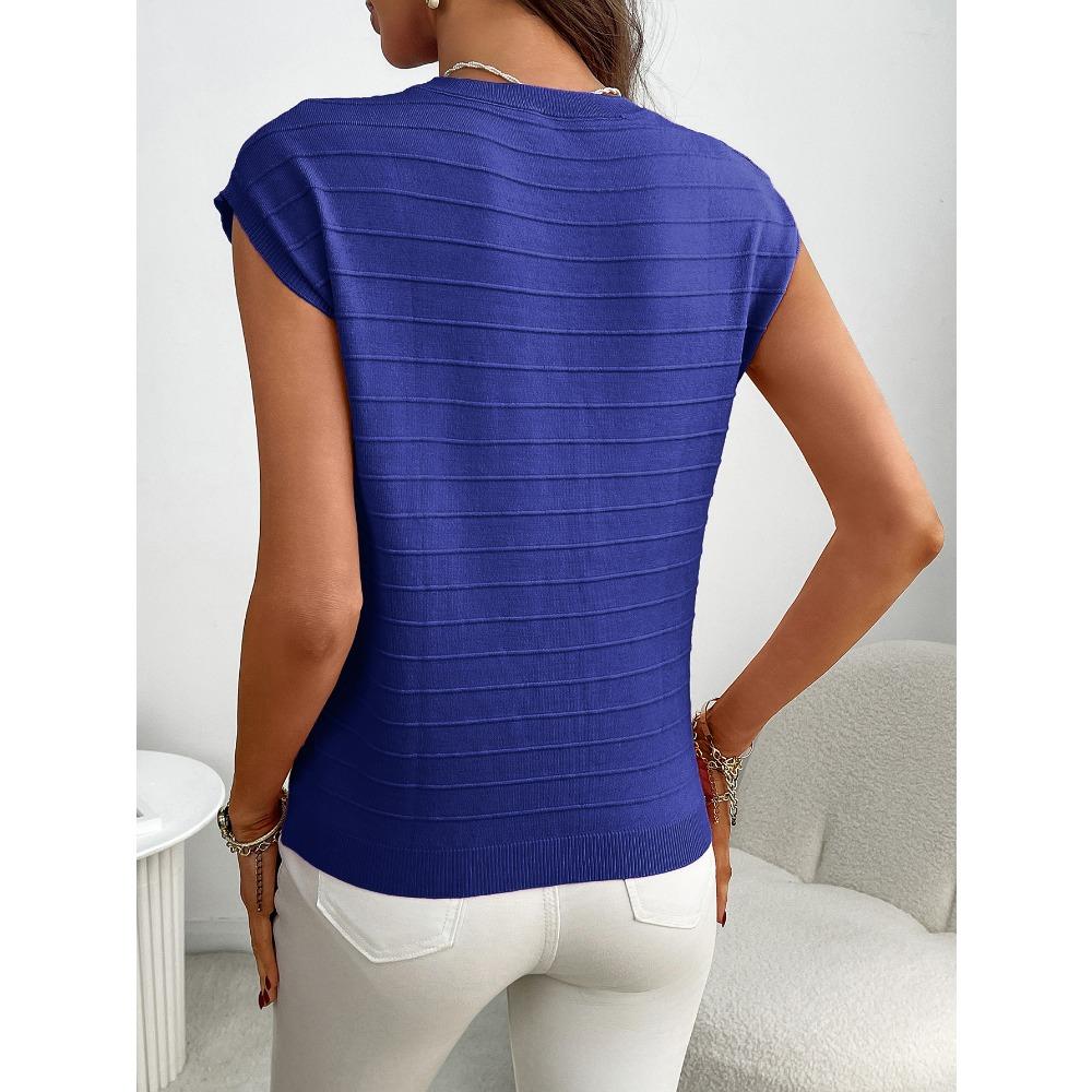 Sommer neuer Damen Pullover kurzärmelig Rundhals gestreift Stricktasche Pullover Top