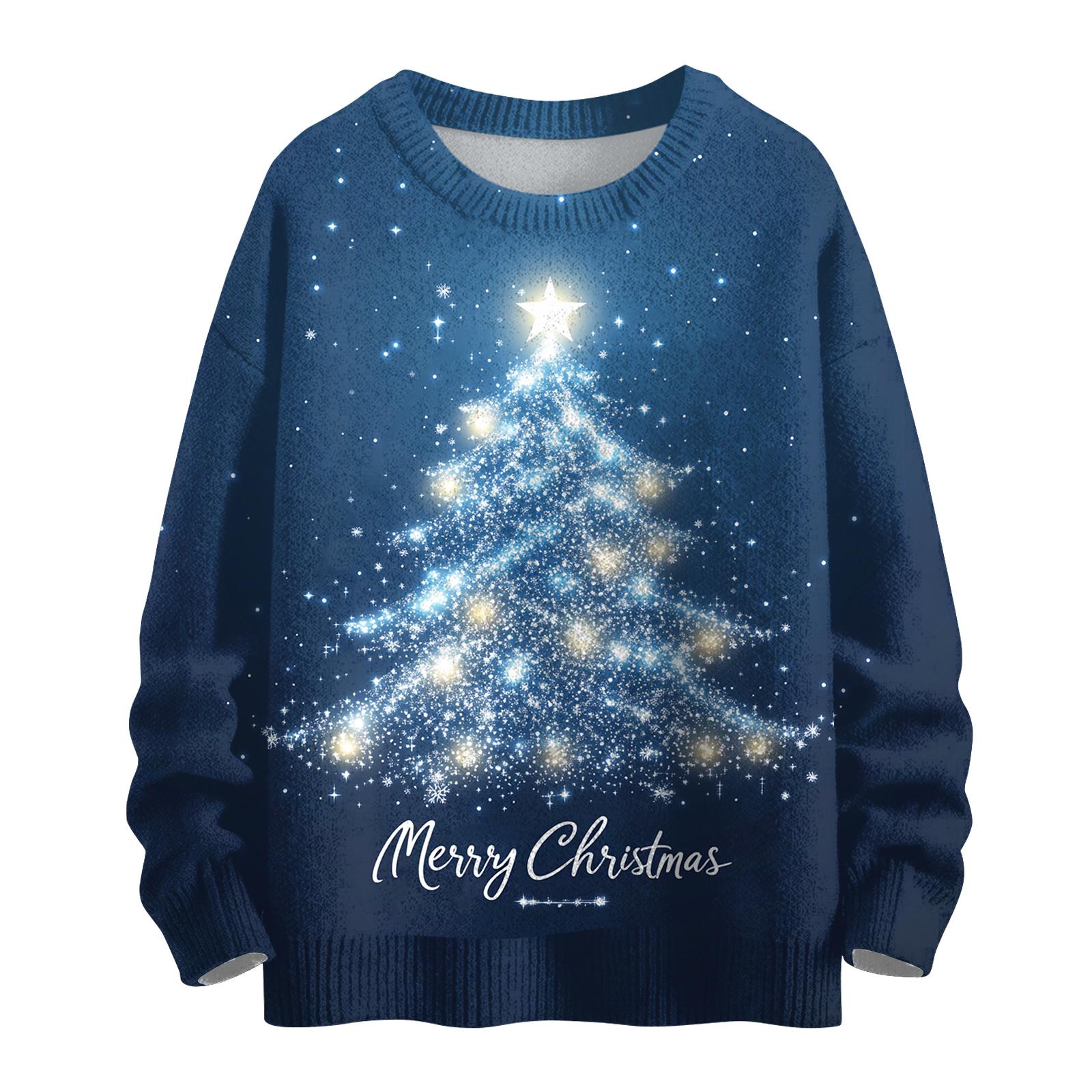 

Женский модный повседневный трикотажный свитер с длинным рукавом и рождественским принтом, круглый вырез L