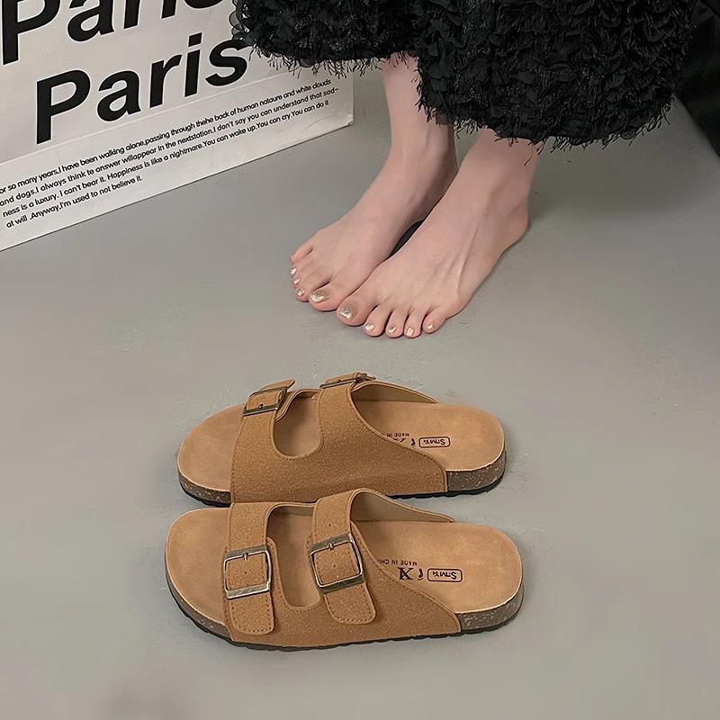 Fashion Fashion Cork Women Sandals New Soft Sole Suede Mules Slippers with Arch Support House Open Toe Flats Outdoor Beach Slide Shoes