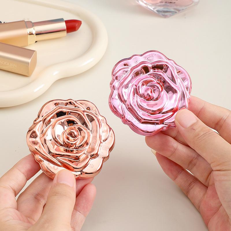 Rose-flowered Small Mirror, Student Portable Folding Mirror, Travel Pocket Mirror, Electroplated Flip Cover Makeup Mirror