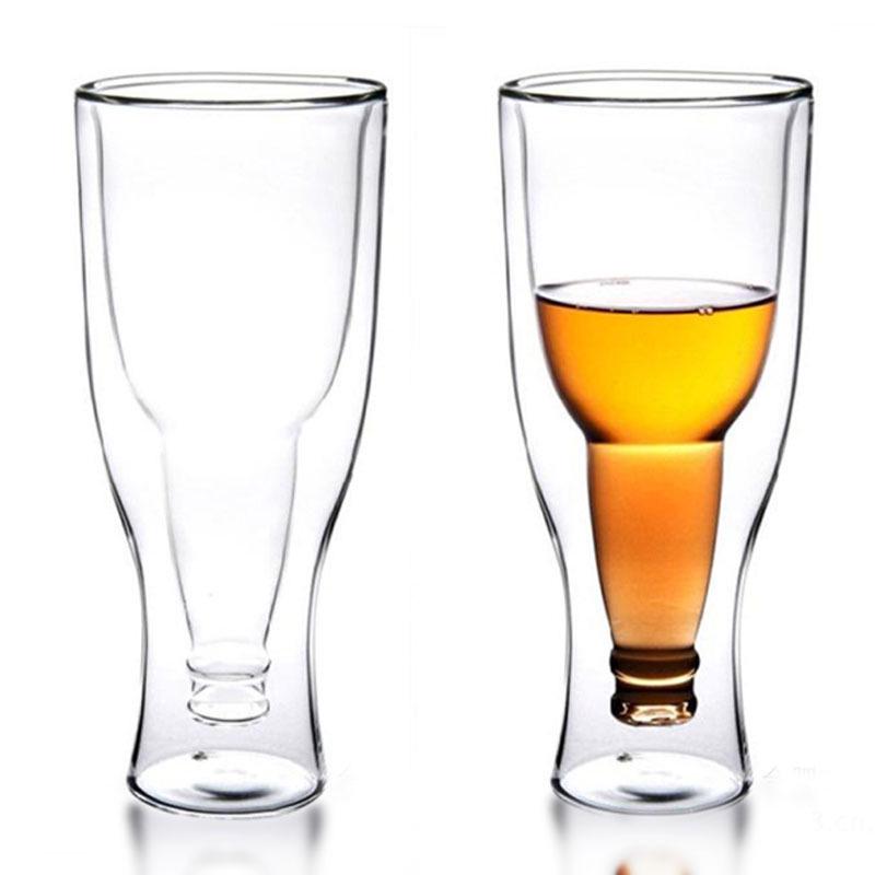 Manual Blown Transparent Glass Juice Cup, Irregular Creative Double-layer Beer Red Wine Glass 350ml