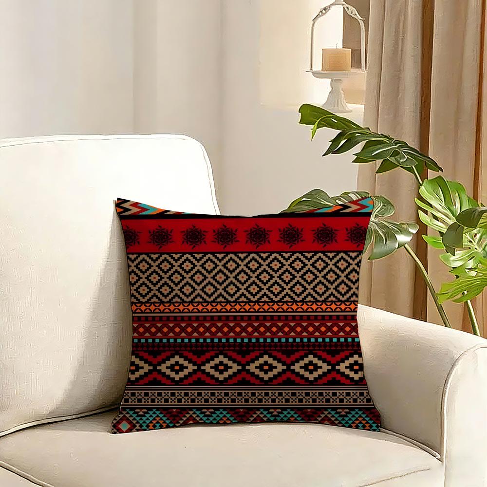 Red Ethnic style shading Cushion Cover Reversible Plush Pillow Cover Soft Fluffy Home Decor for Sofa Bedroom