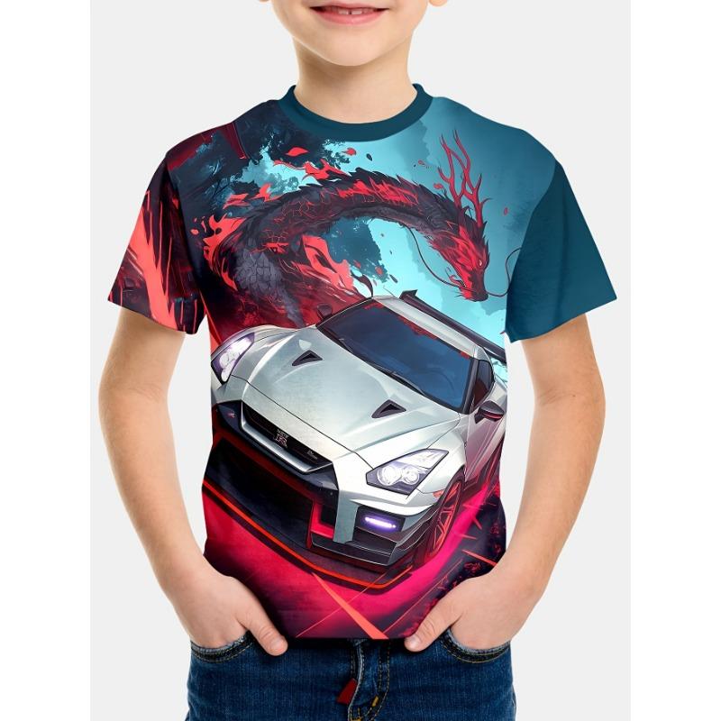 Kids Clothes Boys Tshirt Short Sleeve Stylish Car Racing Graphic