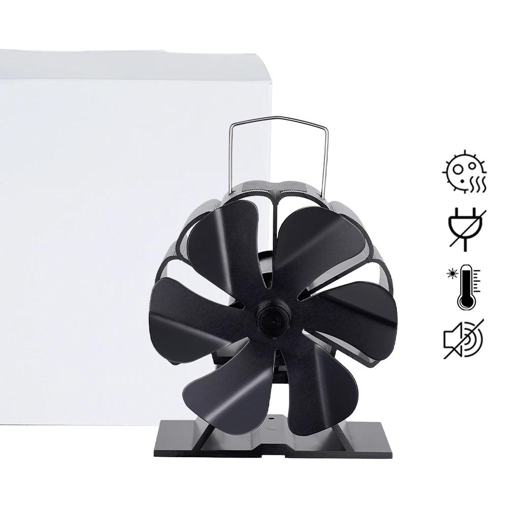 

6 Blade Fireplace Fan Home Efficient Heat Powered Fan Useful Log Wood Burner чорний