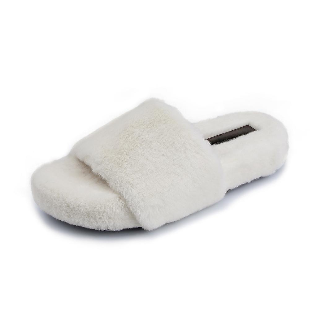 Winter new one-word platform slippers women's leopard print fluffy shoes women wear fashionable Internet celebrities with warm shoes