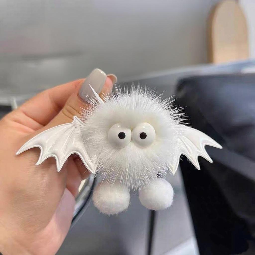 Adorable Halloween Devil Faux Fur Keychain with Plush Ball Pendant