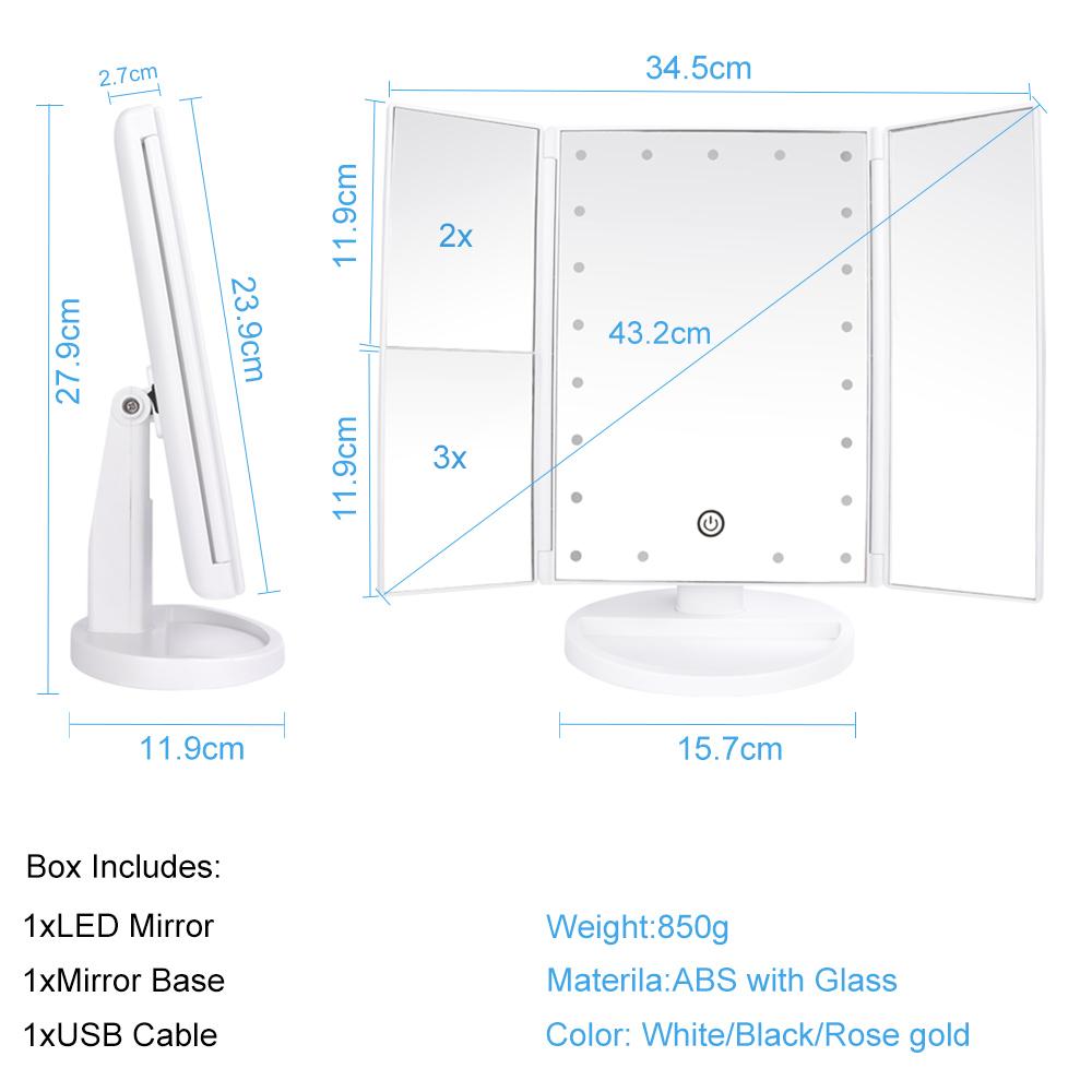 21 LED Light Makeup Mirror With Storage Desktop Foldable Rotating Beauty Cosmetic Mirror Light Touch Screen USB Vanity Mirror