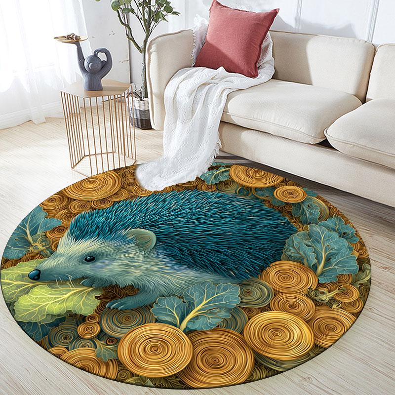 Hedgehog Pattern Round rug,Carpet Rug for Living Room Bedroom Playroom ,Non-slip Floor Mat,Holiday Gifts and Birthday Gifts.