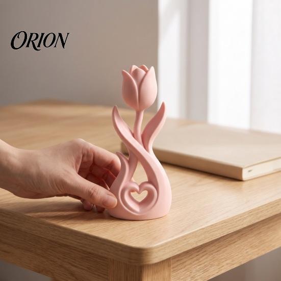 Stylish Entrance Hall Decor 3D Printed Tulip Flower Figurine with Hollow Heart Decor, Modern Desktop Decorative Figurines Ornament, Sculpture
