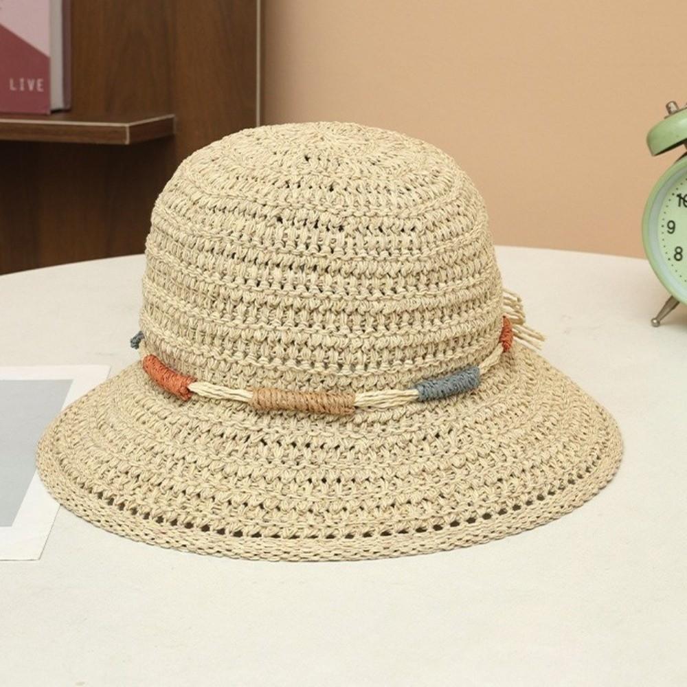 Wide Brim Sunscreen Bucket Hat Large Fisherman Hat Elegant Straw Weave Sun Hat Outdoor