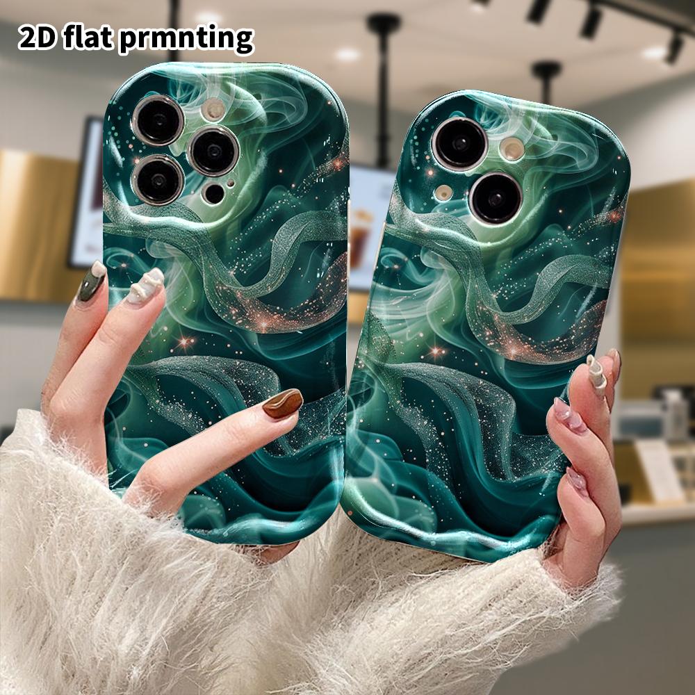Phone Case: 2D Flat, Fits iPhone 12 Pro To 18, Phone Decoration, Dark Green Shimmering, Perfect for Christmas and Halloween Gifts