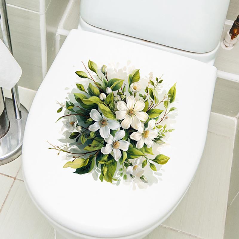 Bathroom Toilet Stickers Elegance Flower Wall Sticker Flower Pattern Self-Adhesive Paintings For Bathroom Living Decoration