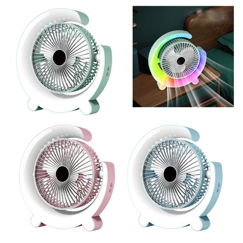 3-speed Desk Fan Electric Fan Table Fan Rechargable 1200mAh Table Fan with Colorful Light Low Noise Fan for Office Room