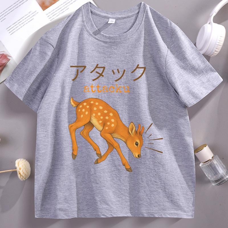 

Funny Japanese Deer TShirt Unisex Women Animal Graphic T Shirts Casual Short Sleeve Round Neck Printed Tshirt Vintage Streetwear M