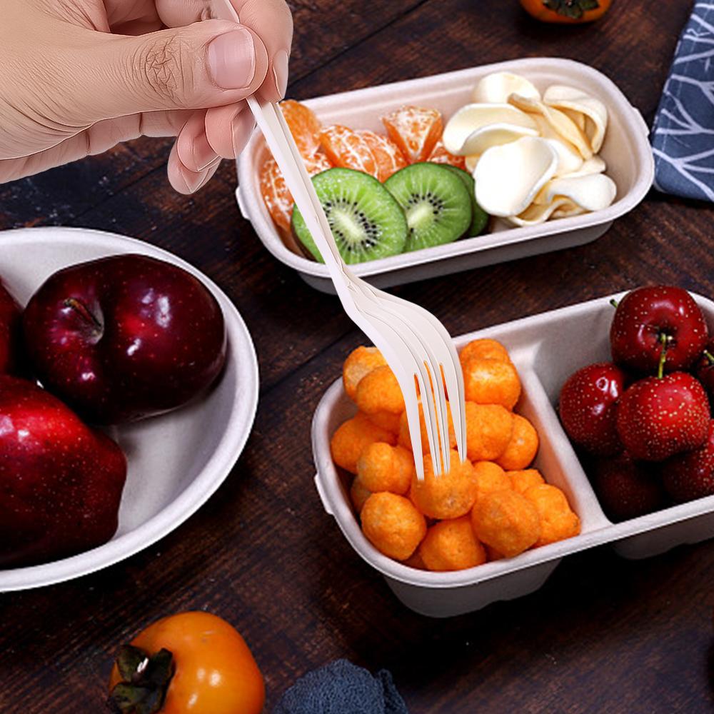 50-5Pcs Disposable Tableware Biodegradable Plastic Soup Spoons Fork Knife for Parties Lunches Picnics Desserts or Appetizers