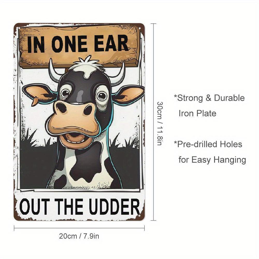 Vintage Rustic Iron Cow Sign - Humorous Farmhouse Wall Art with Unique Design for Home, Kitchen, Patio Decor 20x30cm（7.8x11.8inch）