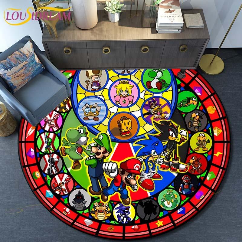 Cartoon Mario Bros Round Carpet Floor Mat Bedroom Flannel Animal Rug Anti-Slip Baby Play Mat Kids Room Decoration Mats