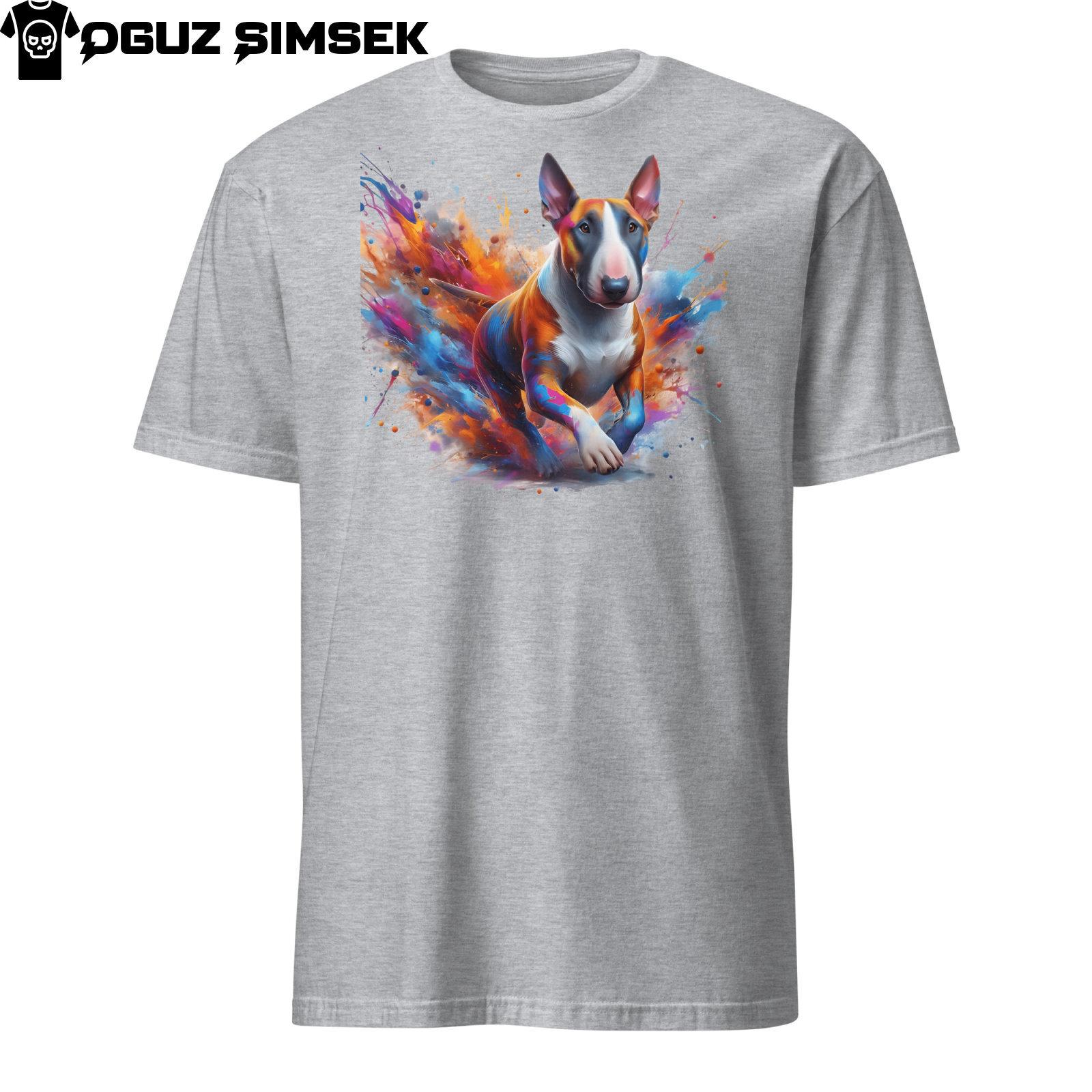 Colorful Bull Terrier Dog Short-Sleeve T-Shirt Mens Womens Tees Top: Vibrant Design for Dog Lovers! M