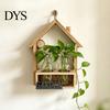 Hanging Glass Vase Wooden Wall Propagation Planter, Mounted Planter with Clear Tubes for Hydroponic Plant Holder Plants, Display Shelf Living
