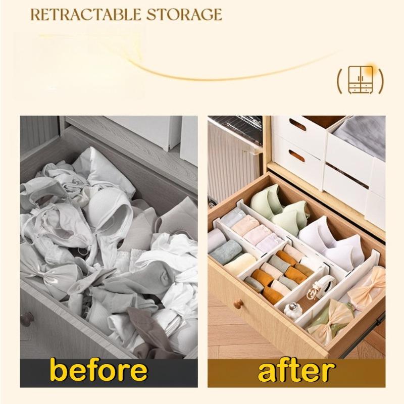 Adjustable Expandable Drawer Dividers – Plastic Organizers for Home Storage, Underwear/Socks, Utensils & Tools,Slim Easy Install