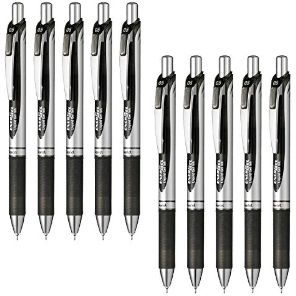 Pentel Ballpoint Pen Gel Ink Gel Knock Type 0.5mm Silver Shaft BLN75Z-A Black 10pcs