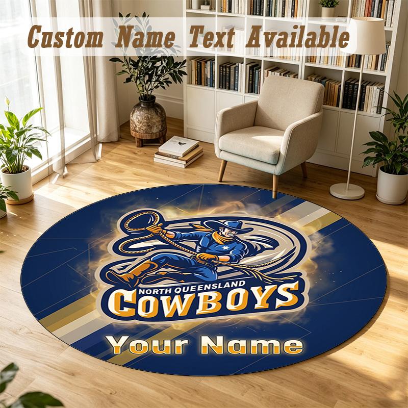 Round Rug Custom NameNorth Queensland Cowboys Pattern Non Slip Carpet Home Floor Decor