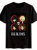 Vintage Rock Band Graphic T-shirt - Black Short Sleeve Round Neck Casual Tee with Retro Cartoon Character Print