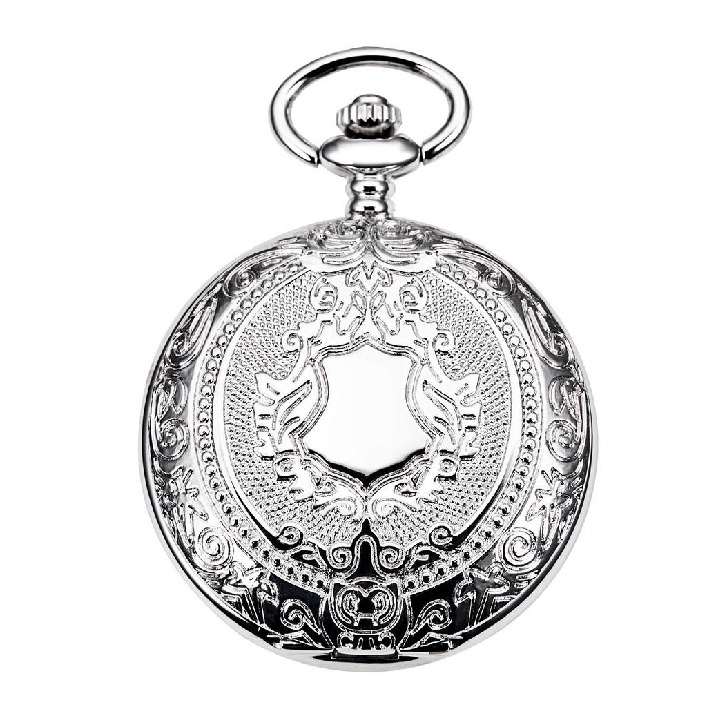 TREEWETO Mechanische Taschenuhr mit römischen Ziffern und Skelett Silberkette Handaufzug