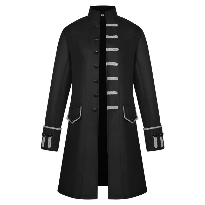 2023 Men's Steampunk Retro Coat - European & American Medieval Style, Solid Color Fashion.