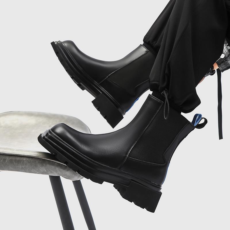 Fashion Mens Casual Chelsea Boots Designer Square Toe Shoes Cowboy Genuine Leather Boot Stage Nigthclub Platform Motorcycle Botas