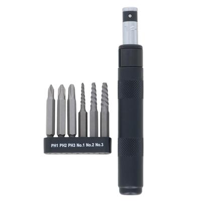 Takagi Micro Impact Driver with Screw Puller Powerful Tool for and Removing and Rusted Knurled Bits, 6-Piece Set, Small, Manual, Tightening,