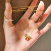 Bee Necklace Set for Women Elegant Citrine Earrings Minimalist Diamond Ring Collarbone Jewelry Gift
