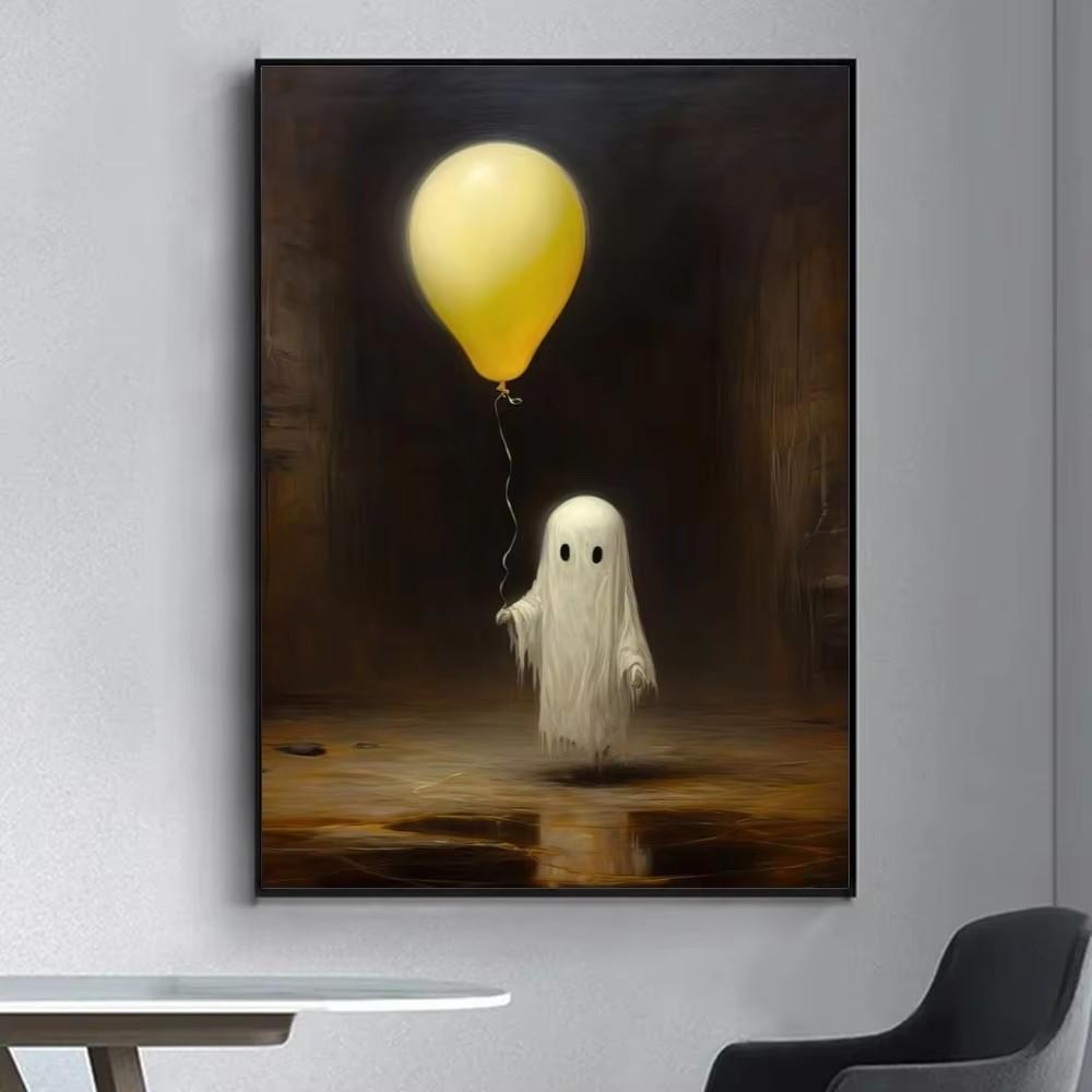 Ghost HauntedManor Halloween Cute Fancy Poster Wall Sticker for Living Room Bar Vintage Decorative Painting Middle