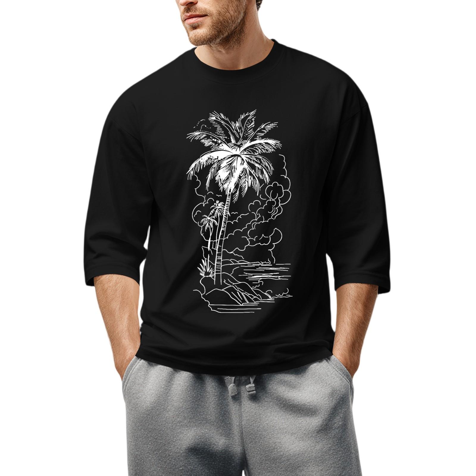 

Men S Round Neck Three-Quarters Sleeve Top Casual Fashion T-Shirt XXXL чорний