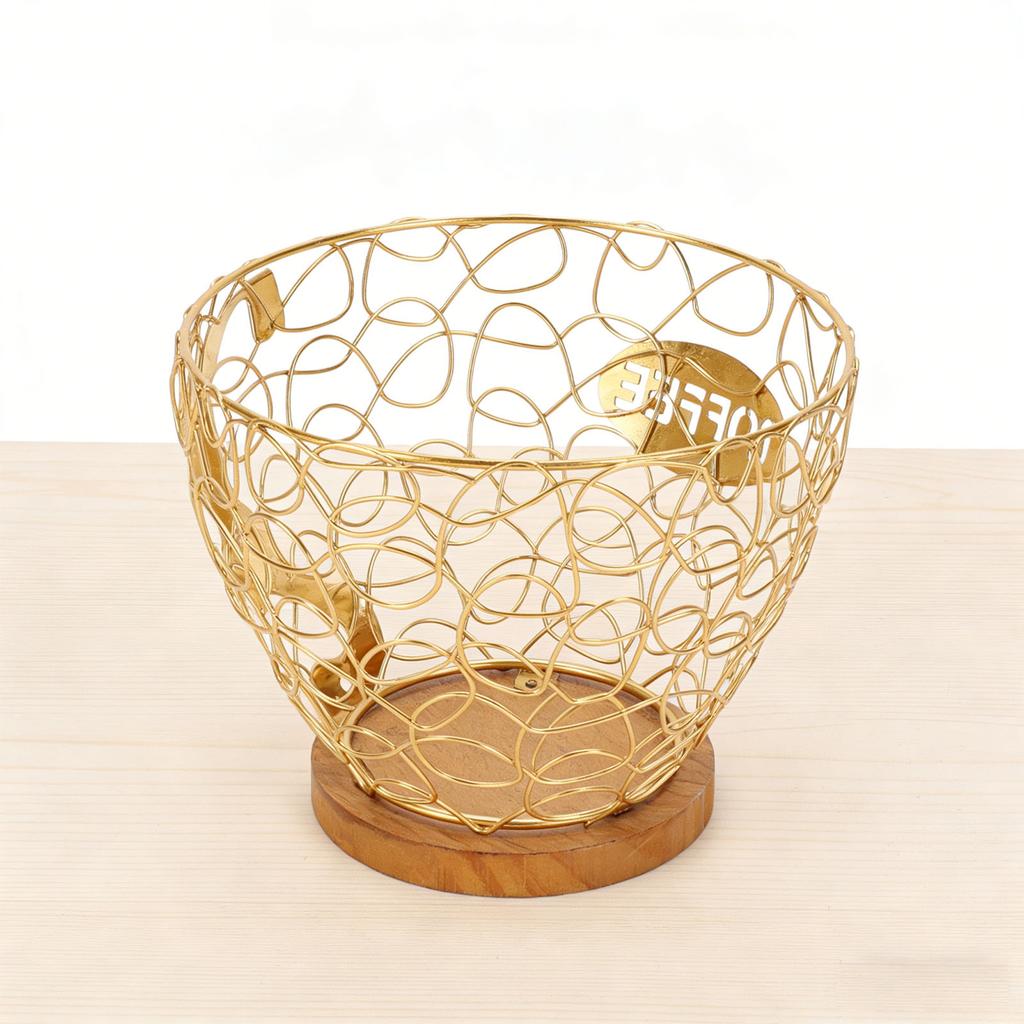 Coffee Pod Holder   Metal Coffee Capsule Storage Basket with Wood Base for Kitchen Countertop