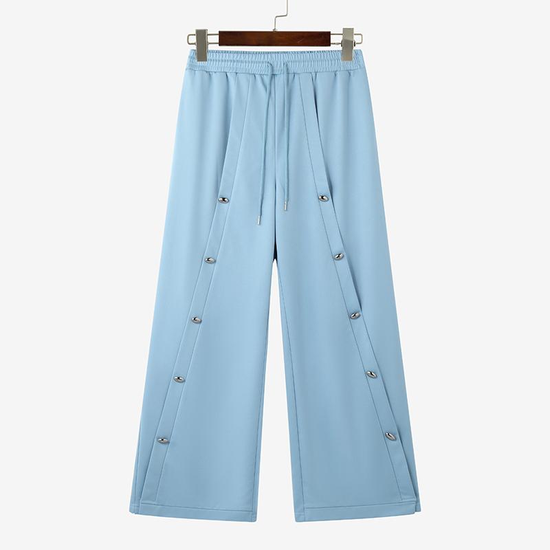 INCERUN Pantaloni lungi de primăvară cu talie înaltă pentru bărbați, casual, cu crăpături, nasturi și șnur