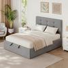 Lit coffre 140x190, Cadre de lit double rembourré avec sommier à lattes en bois et rangement caché, sans matelas, Gris