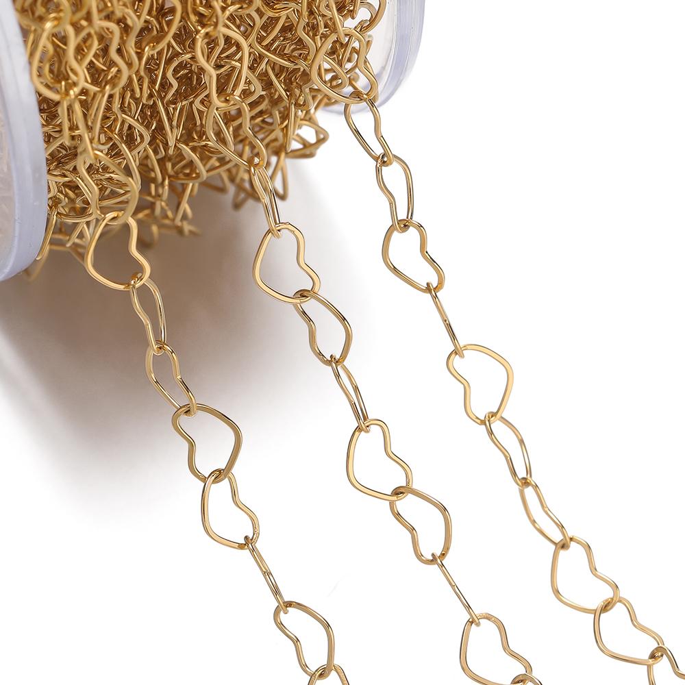 1m/39.37in Stainless Steel Hollow Peach Heart Chain Golden Chains for DIY Bracelet Necklace Waist Chain Jewelry Making Supplies