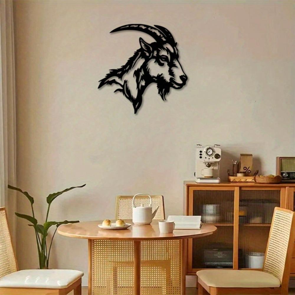 Black Metal Goat Head Wall Art Long Horns Farmhouse Decor Rustic Living Room Gift