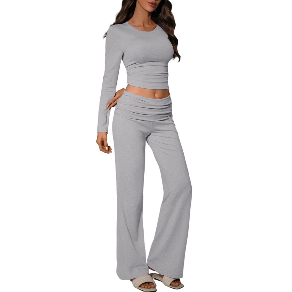 Dámský vypasovaný dvoudílný sexy dlouhý kalhotový módní ležérní set