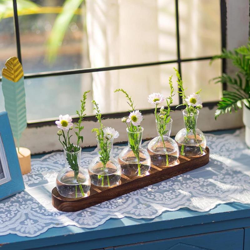 Planten Terrarium voor Hydroponics Planten Kantoor Plant Vermeerderingsstation met Retro Houten Stand Huis Bureau Glazen Planter