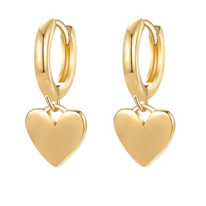 Fashionable and Elegant Gold-plated Heart-shaped Pendant Earrings with Simple Copper-plated Metallic Ear Accessories