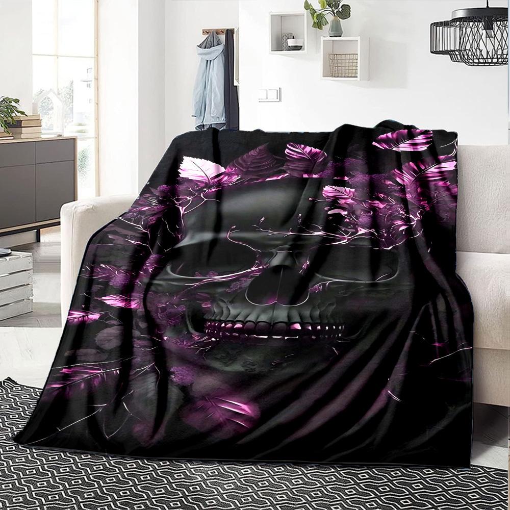 1pc Skull Leaves Throw Blanket Soft Flannel, Cozy All Season Polyester Perfect for Home, Office