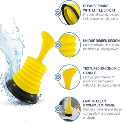 Powerful Mini Home Sink Plunger Works On Showers, Tubs Types, Clear Drains Fast with Minimal Effort, Small - 7.5"