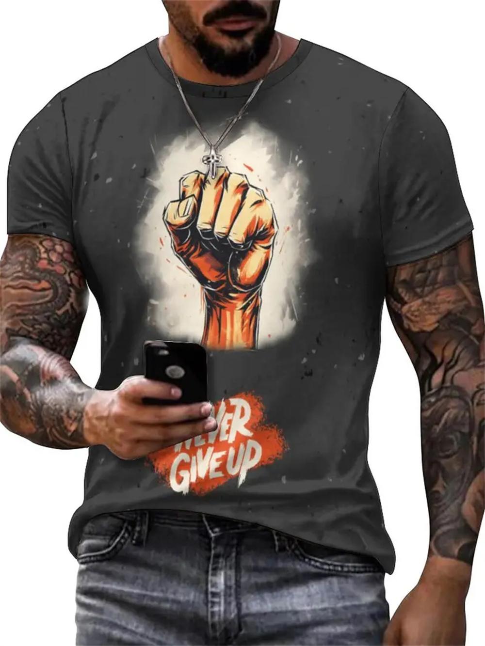 New Men s T-Shirt 2024 Summer Never Give up Short Sleeve Oversized Men s Clothing 3D Printed Graphic Casual Fashion Tops T Shirt S