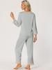 Satin Long Sleeve Lounge Night Lace Cute Top and Bottom Gray S [cheibear] Pajamas, Suit, V-Neck, Trim, Set, Women's, Blue,